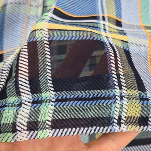 Vince Camuto Women's Semi Sheer Blue White Plaid Long Sleeves Blouse Size XL - Picture 4 of 12